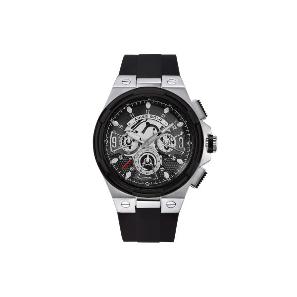 ARIES GOLD ANALOG LIGHTNING BLACK STAINLESS STEEL G 7016 SBK-BK BLACK RUBBER STRAP MEN'S WATCH